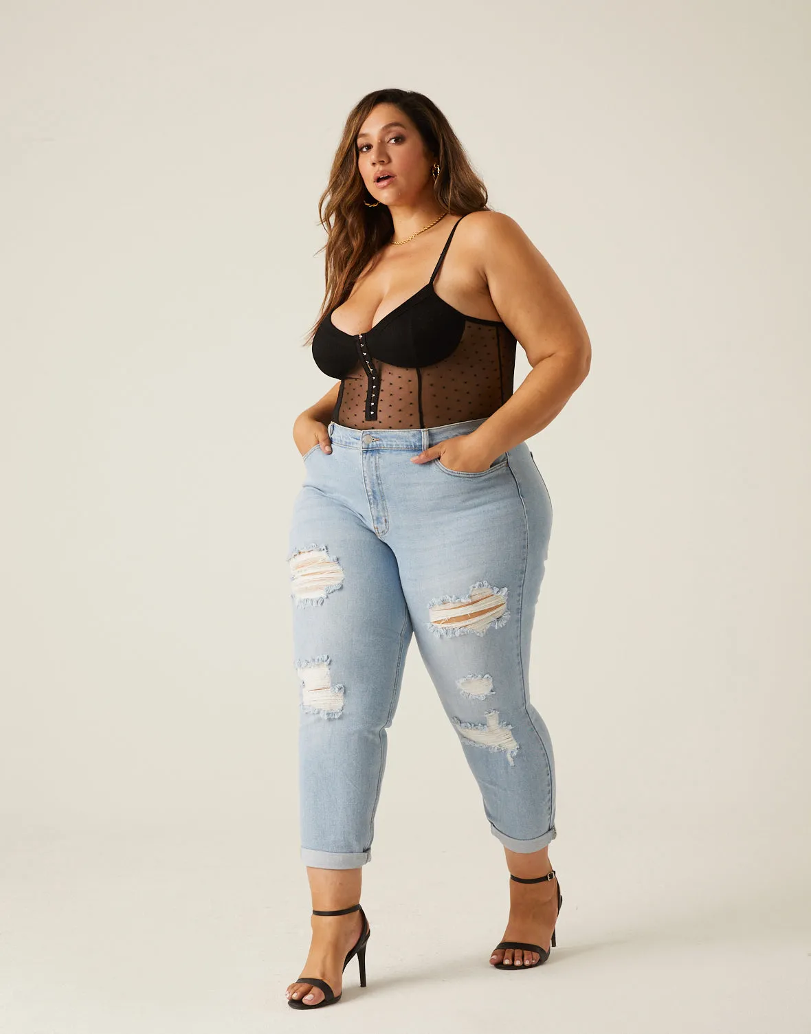 Plus Size Distressed Mom Jeans