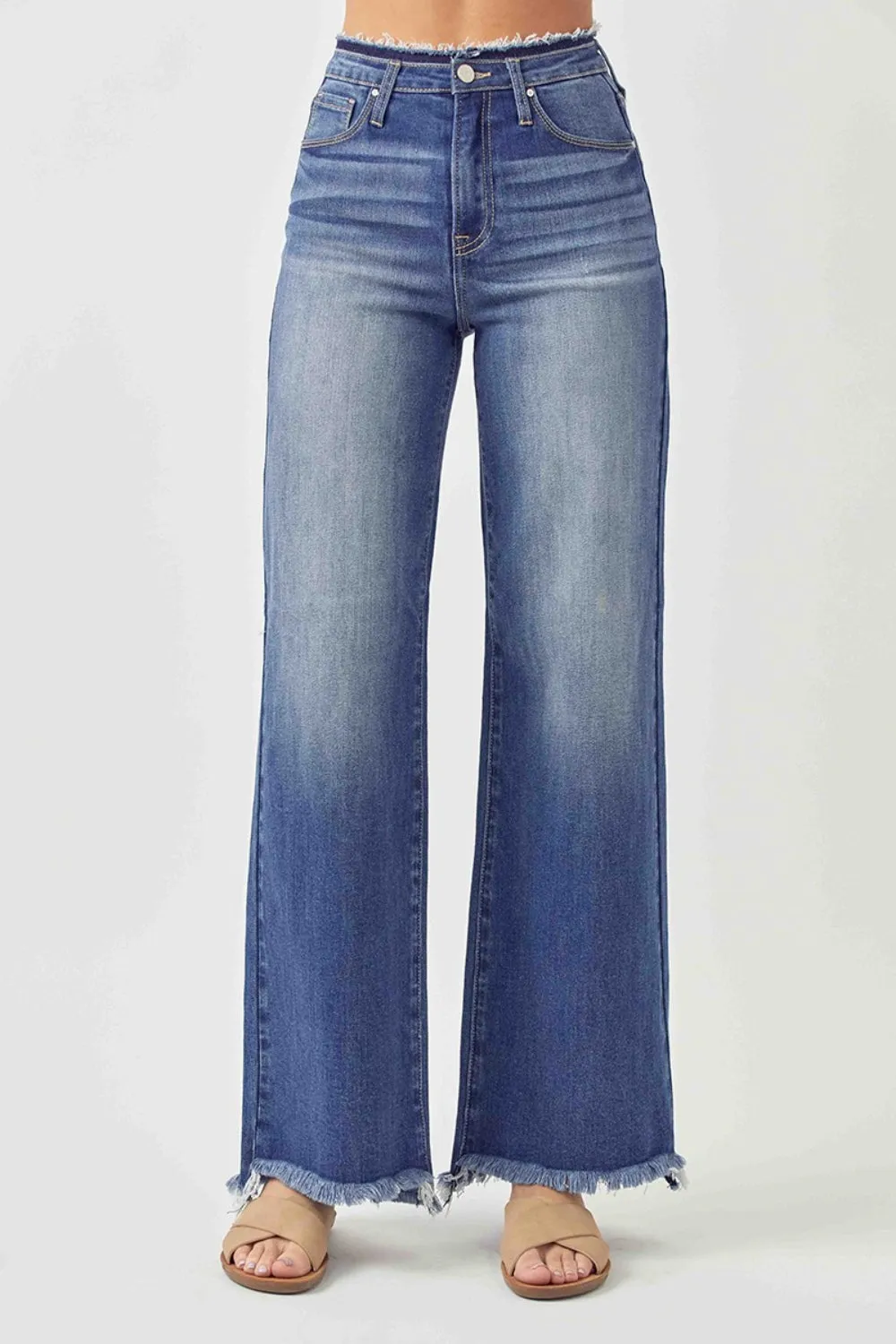 RISEN High Waist Raw Hem Wide Leg Jeans