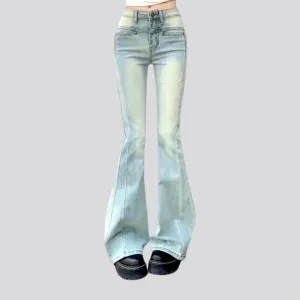 Sanded mid-waist jeans
 for women