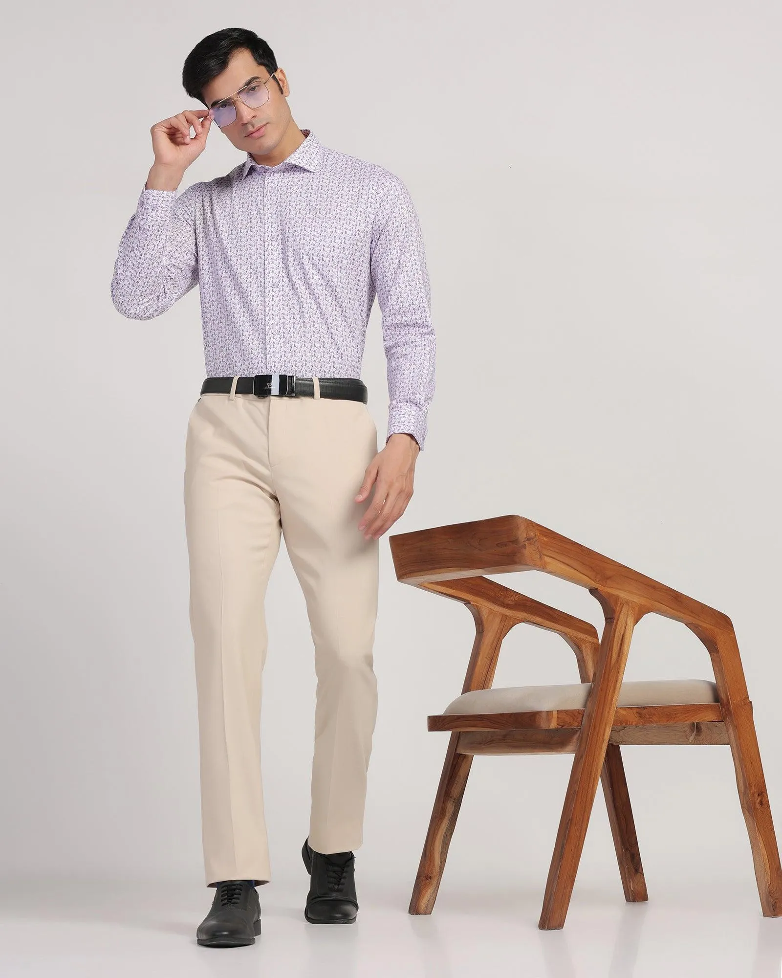 Slim Comfort B-95 Formal Beige Textured Trouser - Passion