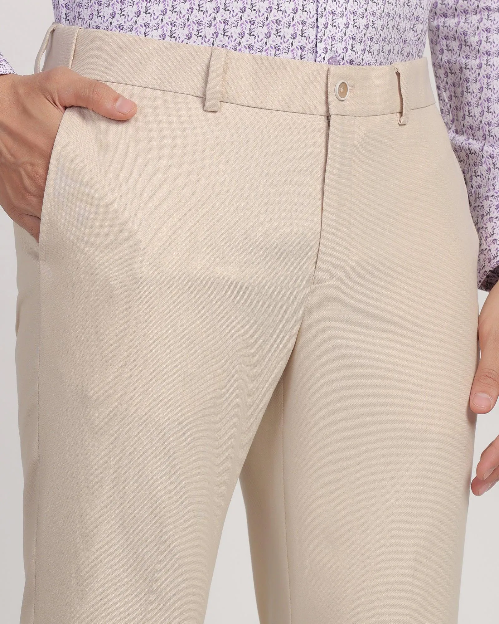 Slim Comfort B-95 Formal Beige Textured Trouser - Passion