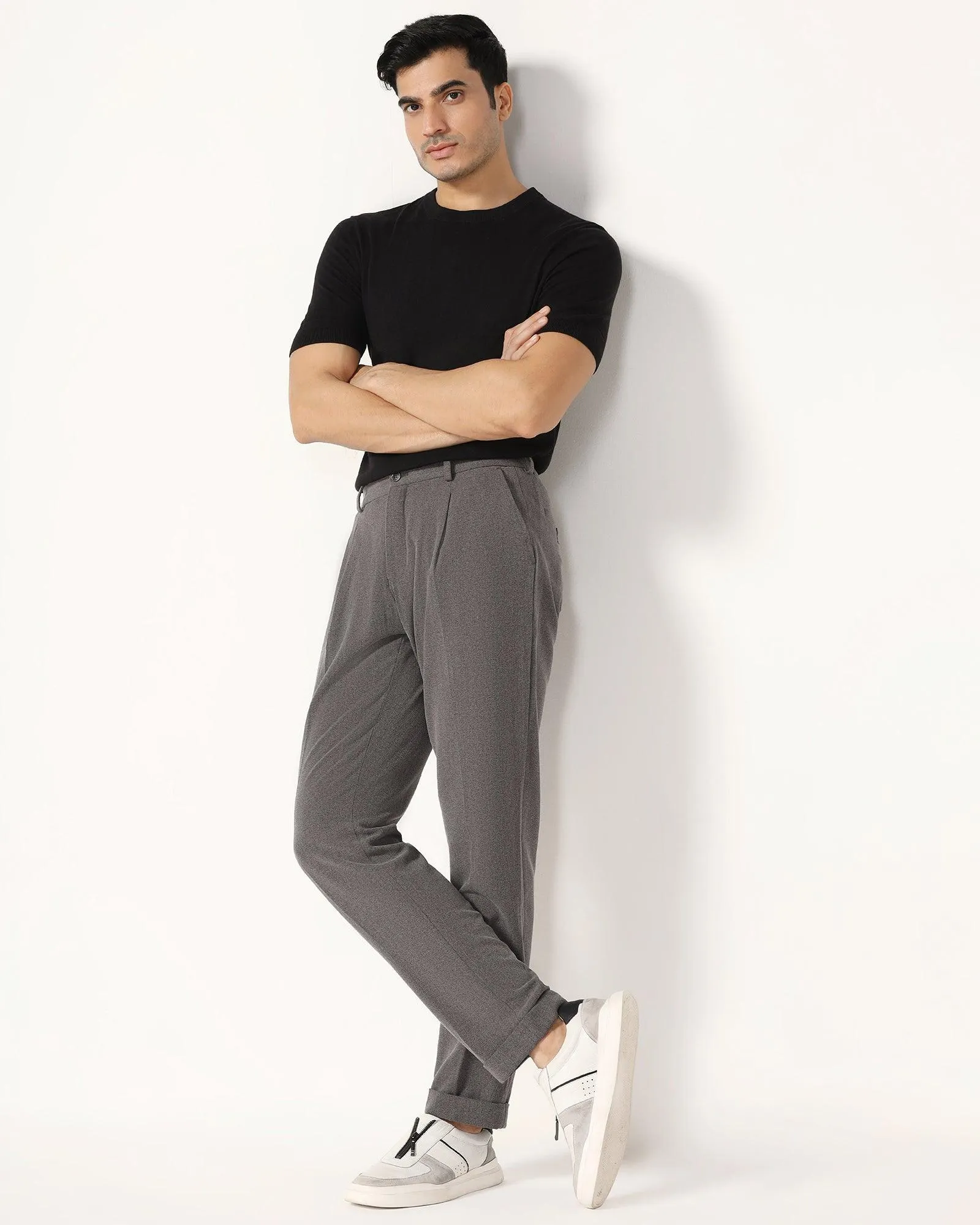 Sneaker Fit Charcoal Textured Pant - Carens