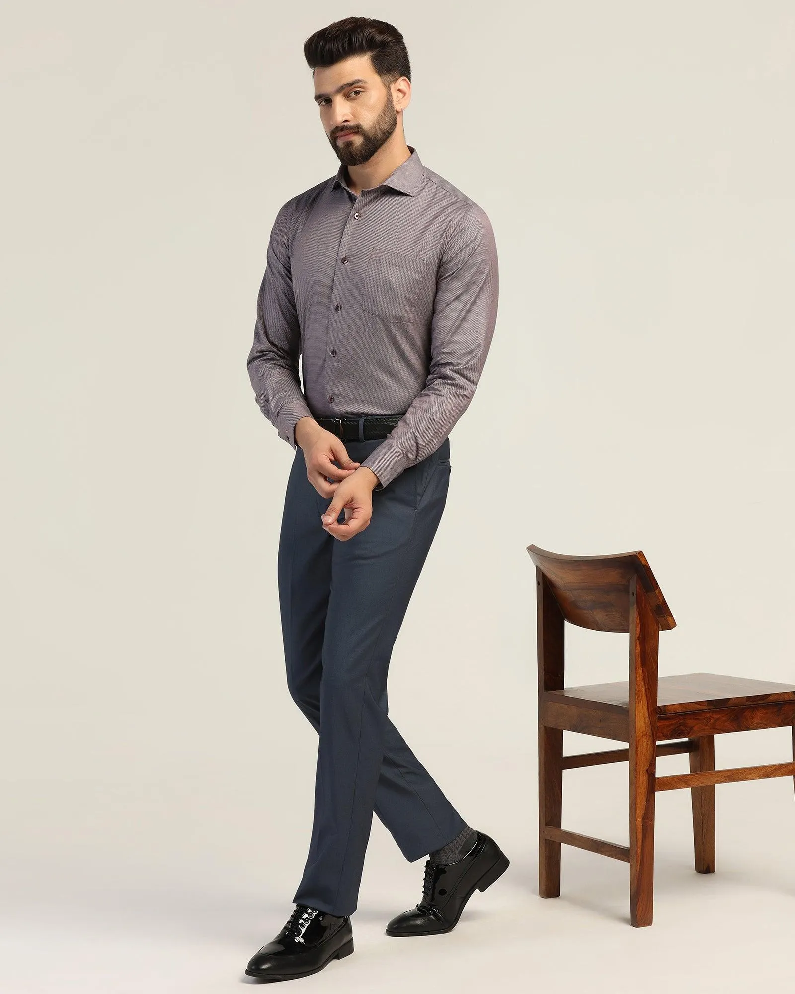 Straight B-90 Formal Navy Textured Trouser - Mazda