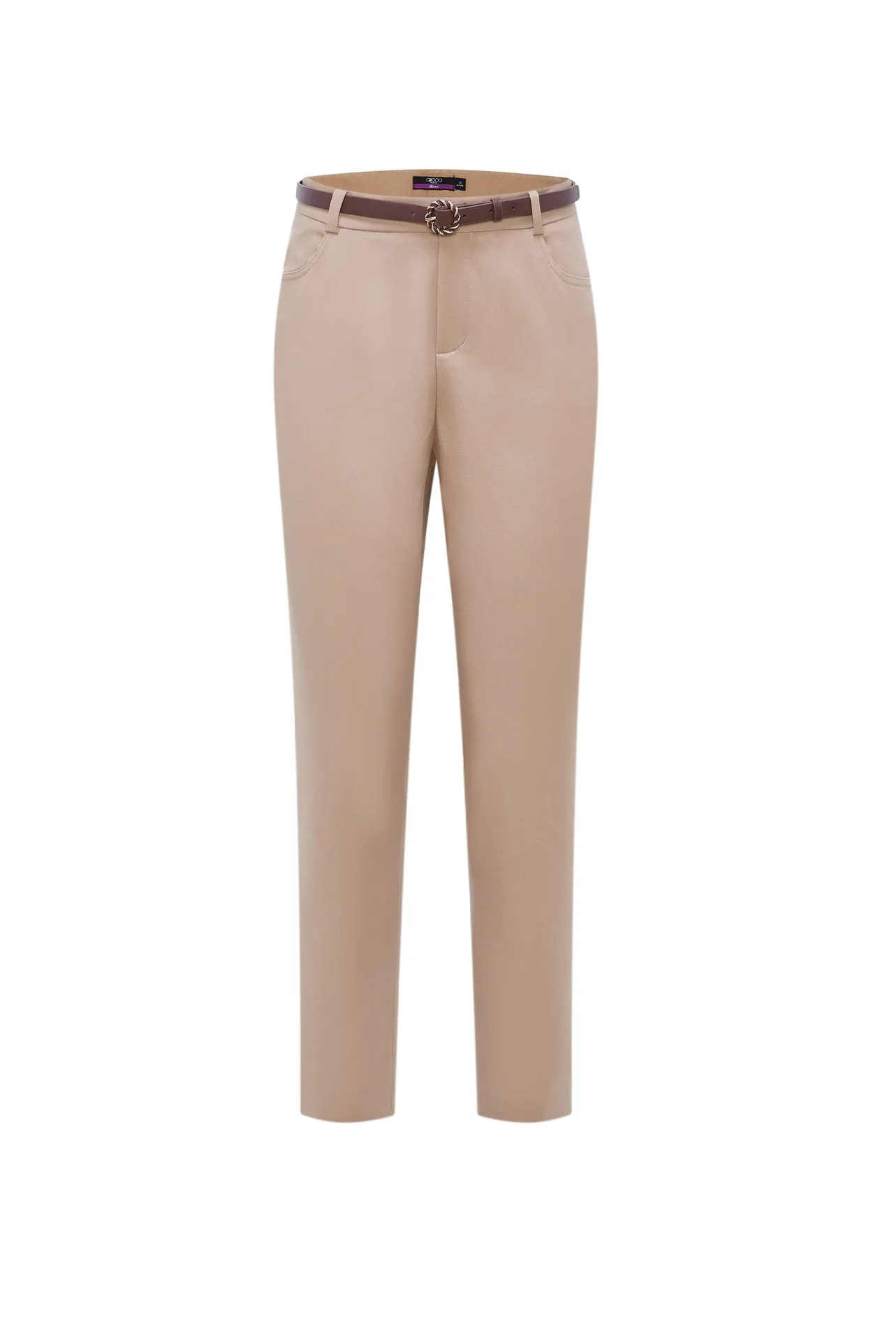 Stretchable Double Weave Skinny Cropped Pants with Belt