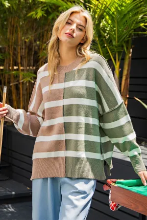 Striped color block long sleeve sweater