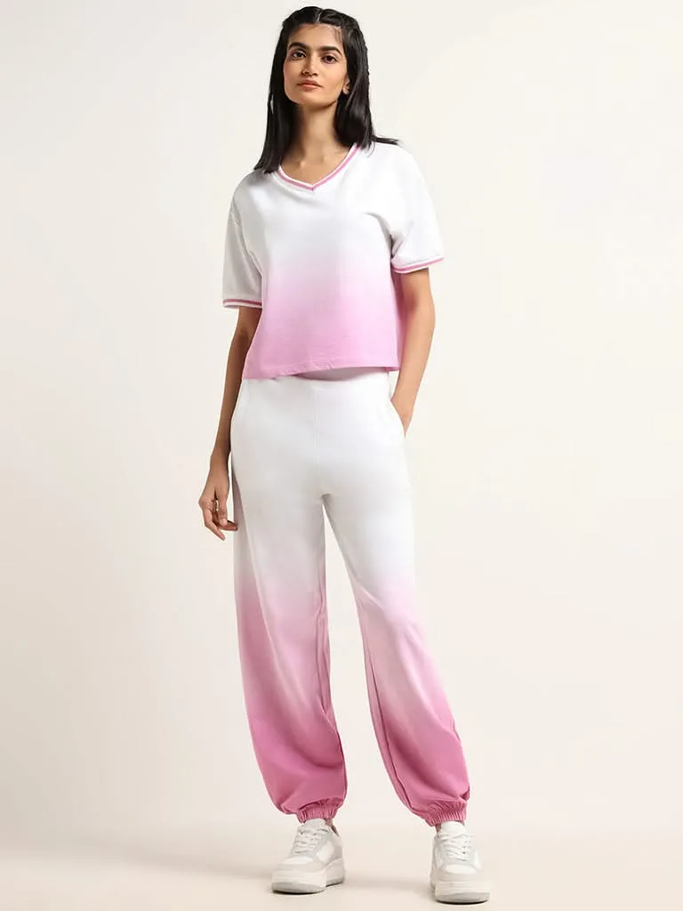 Studiofit Pink and White Ombre Cotton Track Pants