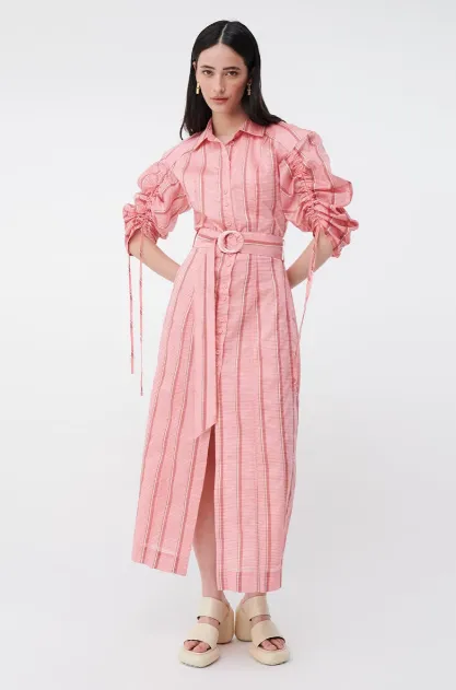 Suboo Pablo Ruched Sleeve Longline Shirt Dress - Pink