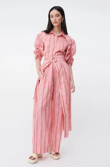 Suboo Pablo Ruched Sleeve Longline Shirt Dress - Pink