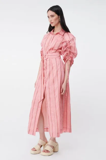 Suboo Pablo Ruched Sleeve Longline Shirt Dress - Pink