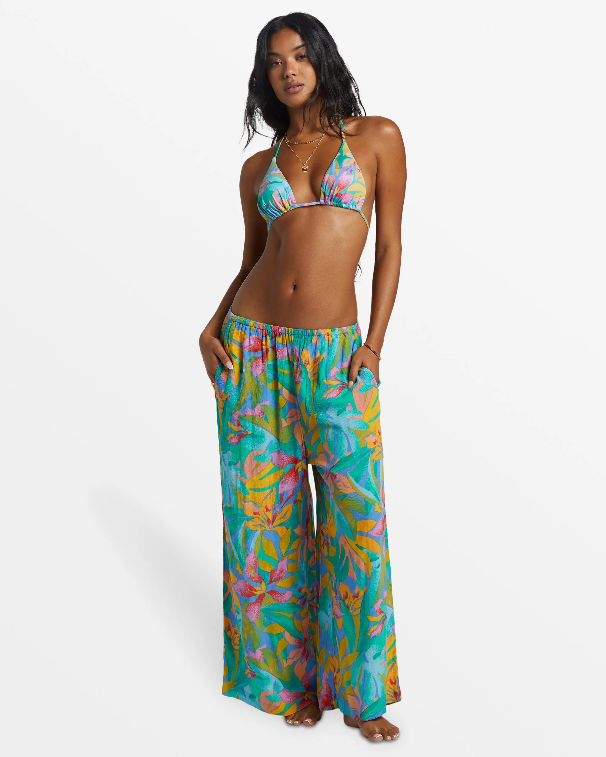 Sun Catcher Elastic Waist Printed Pants - Marina