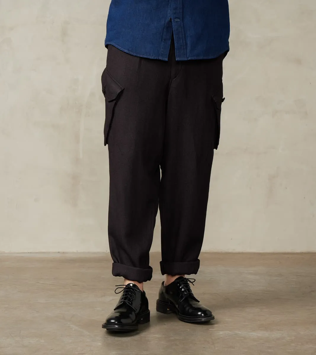 Swiss Army Cargo Trousers - Aubergine Tussah Silk Herringbone