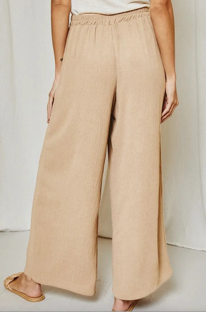 Taupe Wide-Leg Pants with Pockets - Made in USA