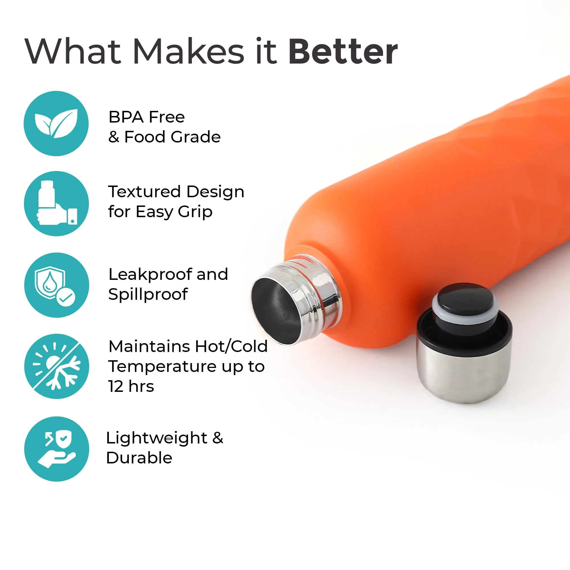 The Better Home Insulated Thermosteel Bottle 750ml | Small Flask Water Bottle for Kids School | Hot and Cold Water Bottle | Gym Bottles for Men/Women | Leakproof Screw Cap | Gifting Items (Orange)