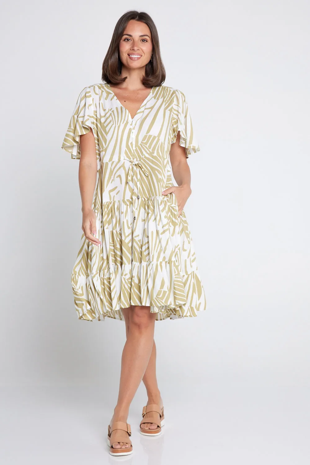 Tiana Petite Dress - Light Khaki Print