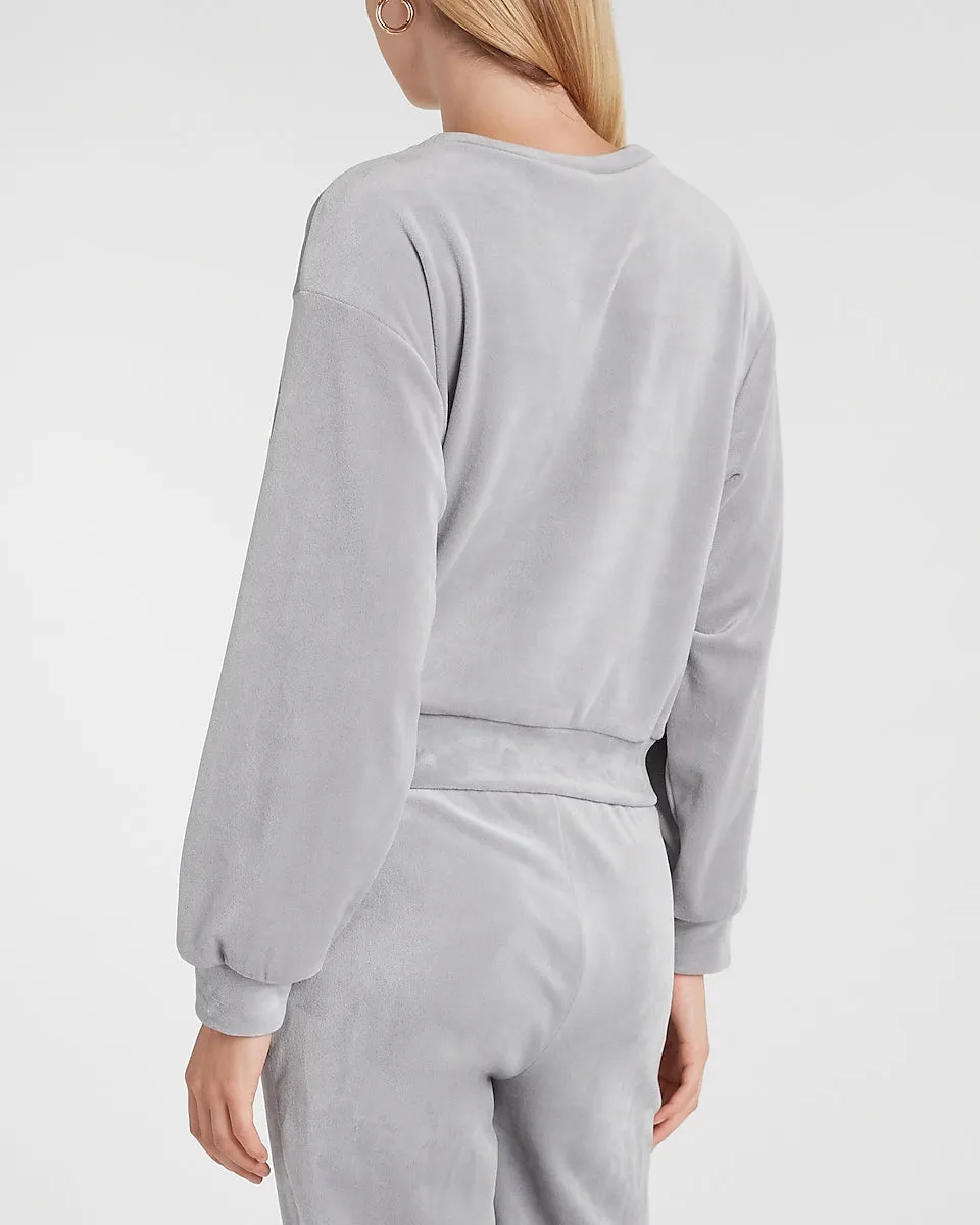 Velour Crew Neck Sweatshirt in Pale Gray