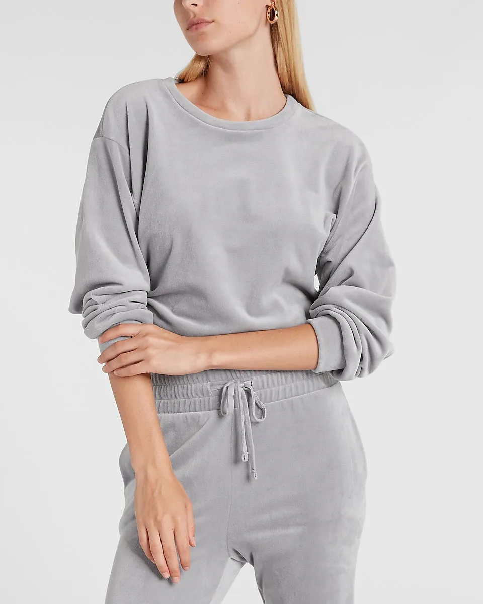 Velour Crew Neck Sweatshirt in Pale Gray