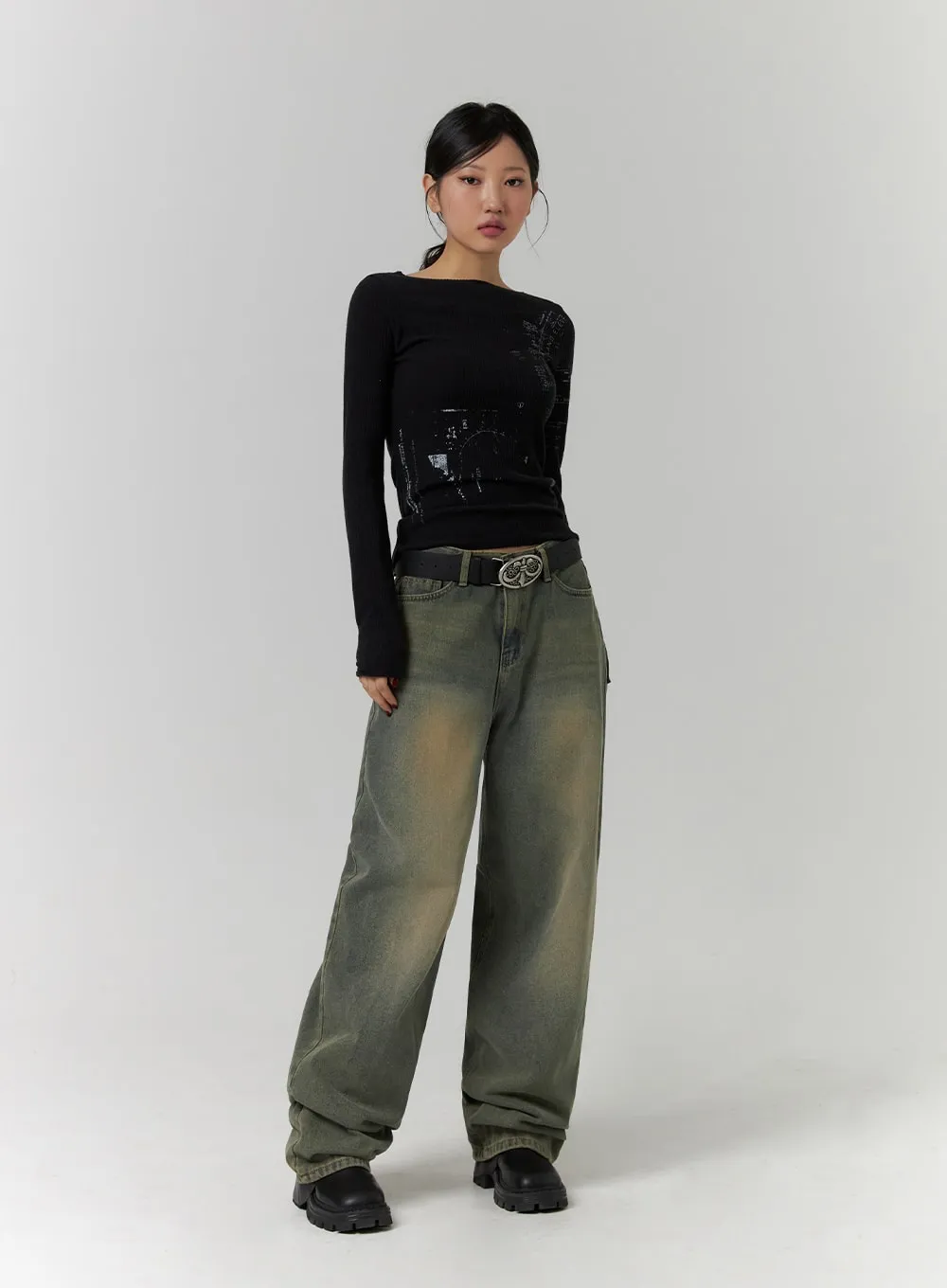 Washed Wide Leg Jeans CD319