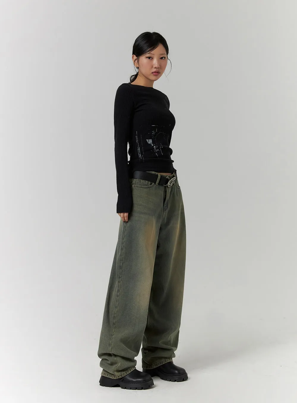 Washed Wide Leg Jeans CD319