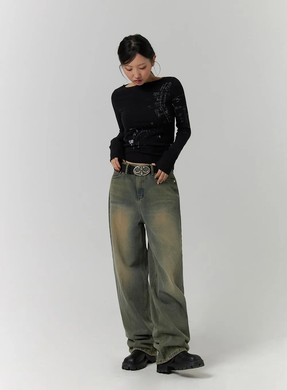 Washed Wide Leg Jeans CD319