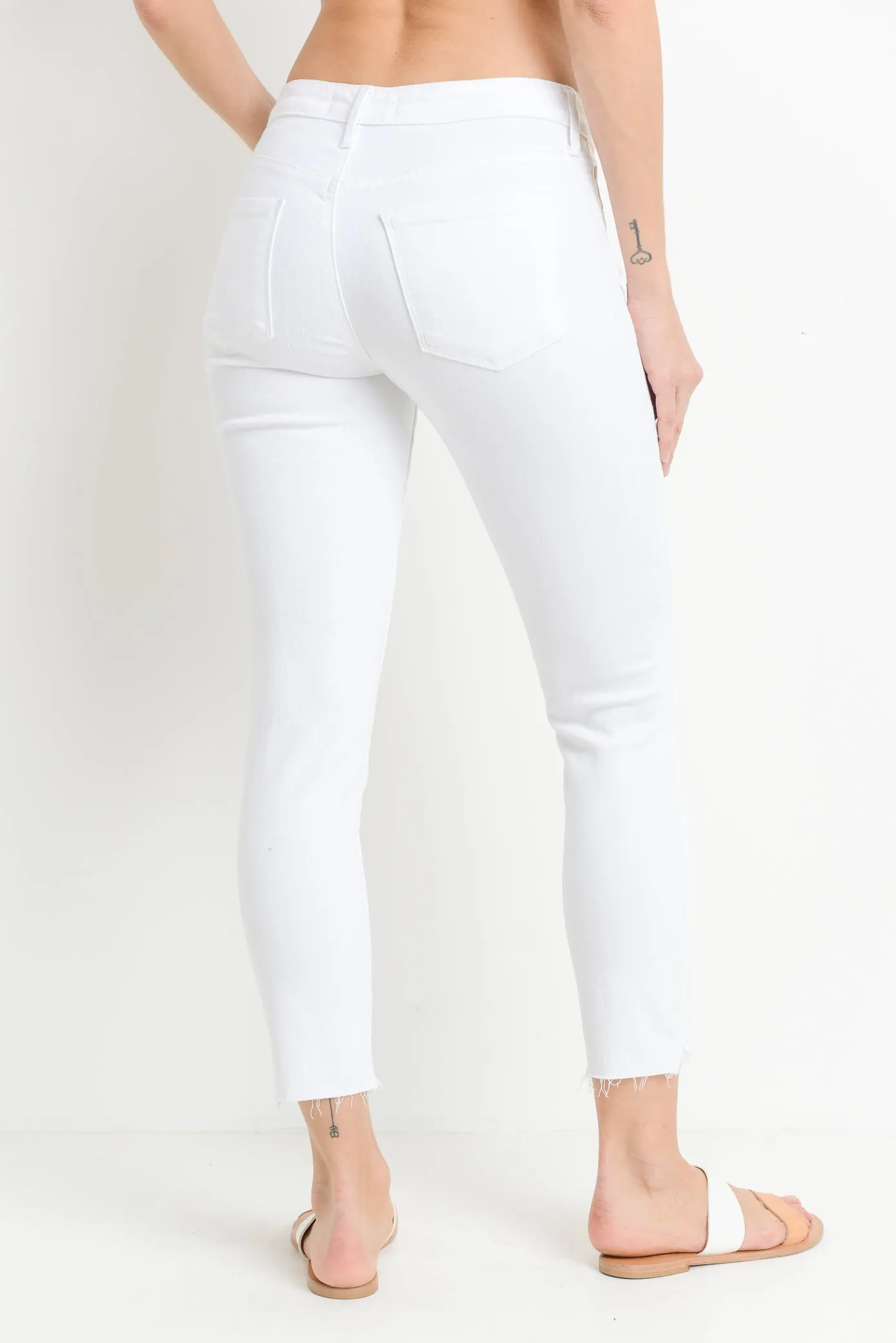 White Destroyed Hem Crop Skinny Jeans