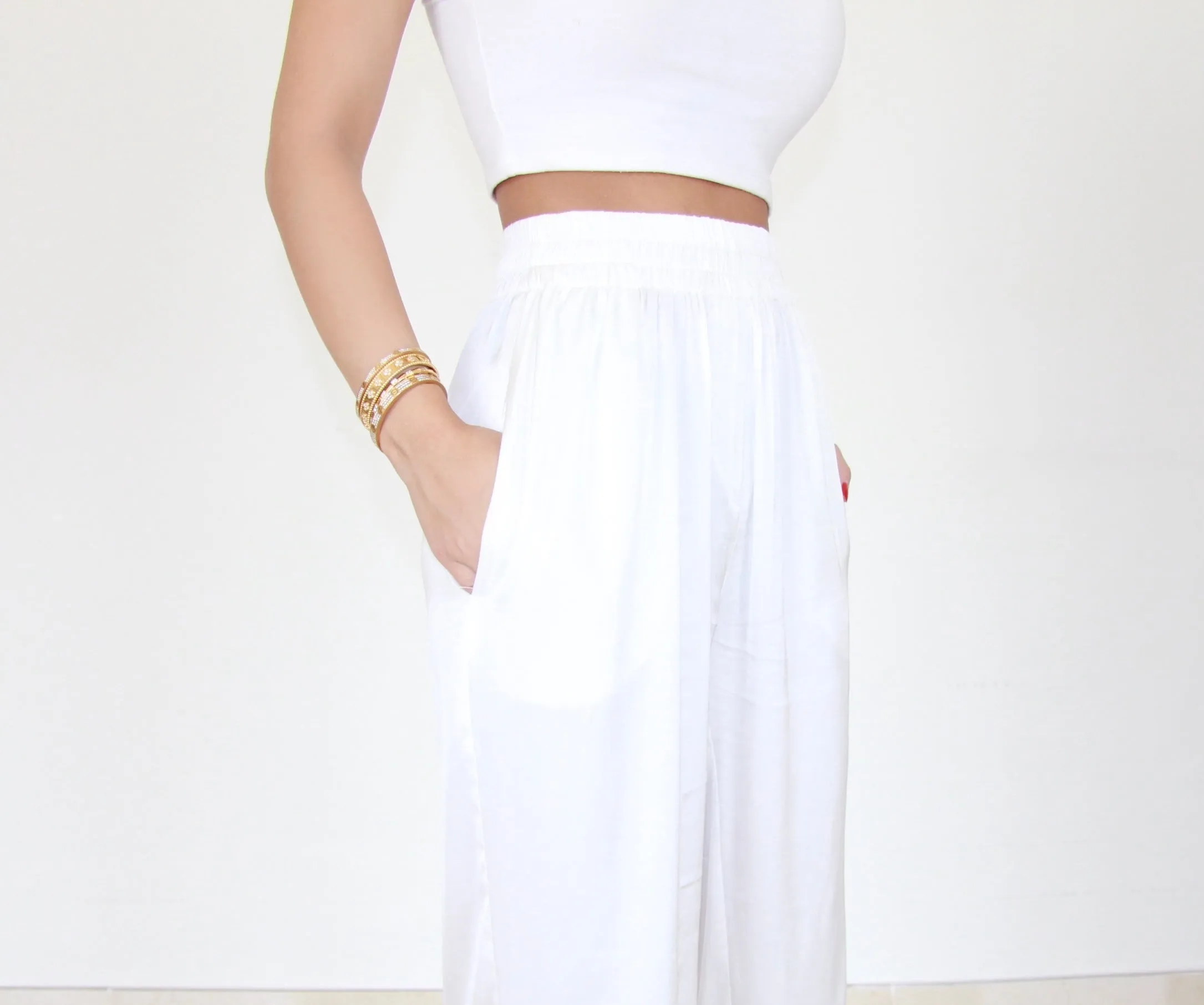 WHITE SILK TROUSERS