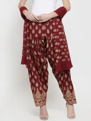 Women'S Maroon Printed Salwar Dupatta Set